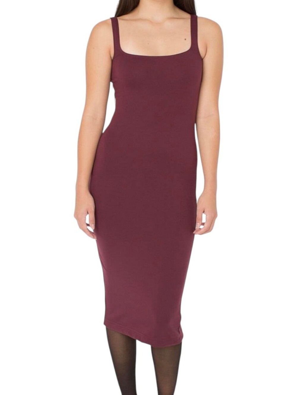 American Apparel Wine Red Ponte Square Neck Bodycon Midi Dress